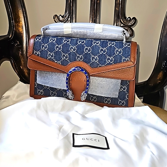 Gucci Dionysus Denim Shoulder Bag GG Jacquard Blue/Ivory/Brown - Picture 3 of 10